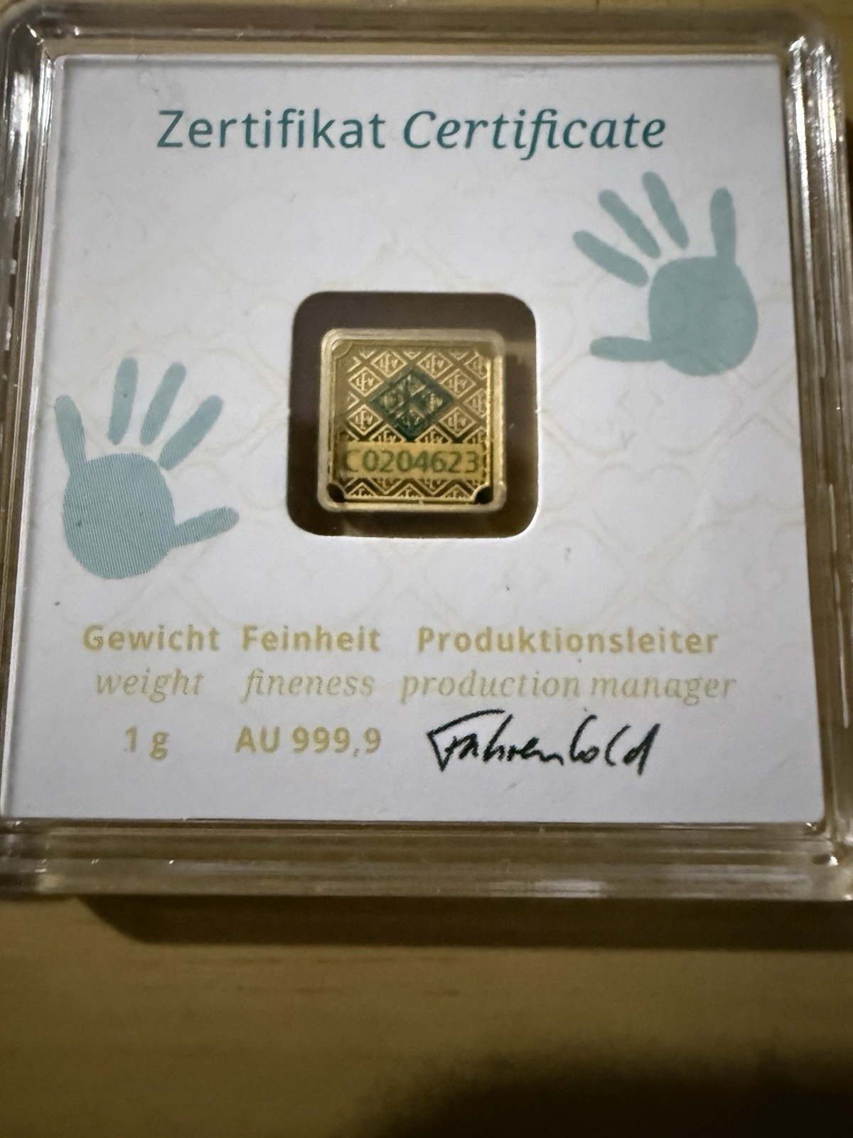 1 Gram X2 Gold 0.9999 Geiger Edelmetalle Bars in Assay GREAT Baby Shower Present