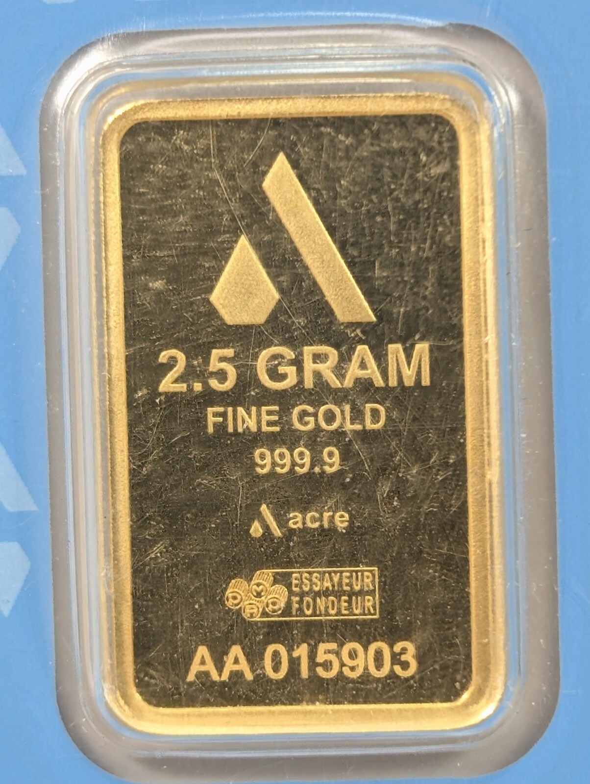 2.5 Gram Acre Limited Edition PAMP Suisse 999,9 Fine Gold Bar Sealed Assay Card