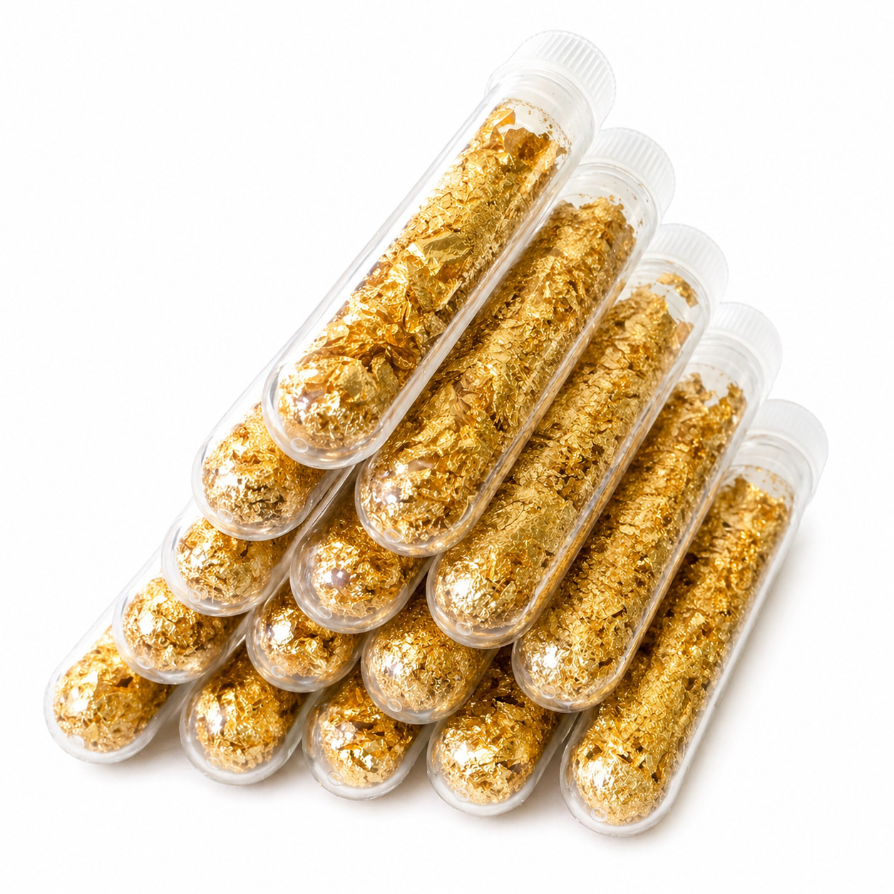 Lot 25 x Decorative Gold Flakes – 5ml Clear Tube – Pure Gold Leaf Chips Flakes