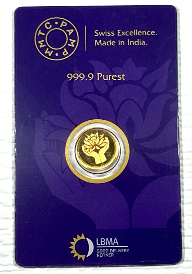 Pamp MMTC Lotus 1 Gram Gold Round – Large Card Assay