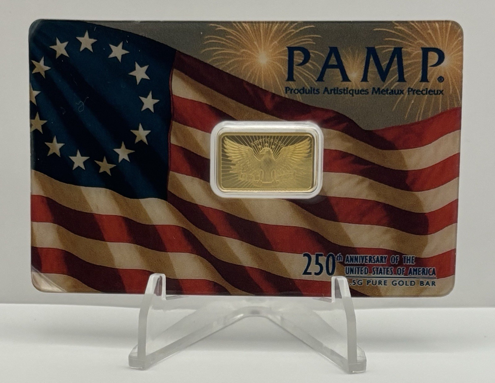 2026 PAMP 2.5 gram 250th Anniversary USA .9999 Gold Bar in Assay Card