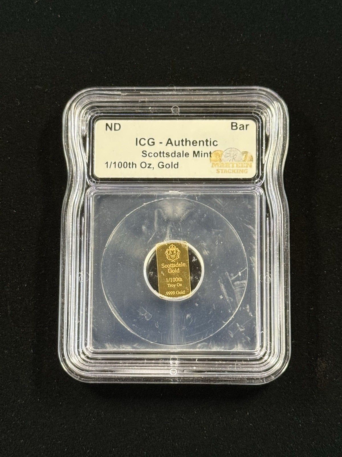 1/100oz Scottsdale Mint Gold Bar ICG Authentic Item #91