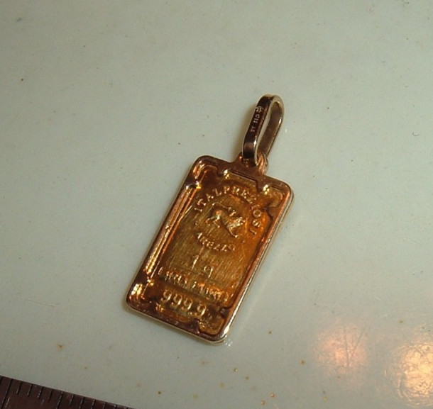 24K ITALPREZIOSI ITALY 999.9 FINE GOLD BAR 14K GOLD BEZEL CHARM PENDANT 1.81G