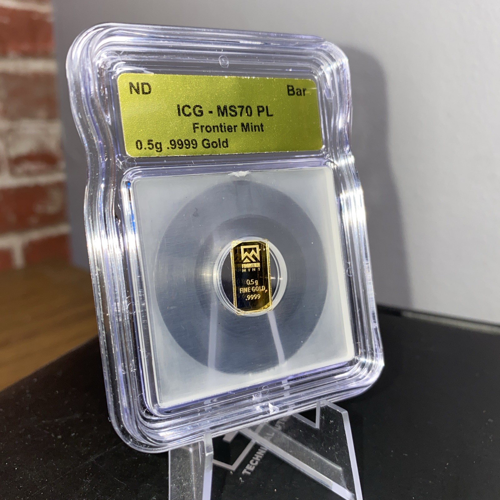 ICG MS70 PL 0.5g Bar Frontier Mint .9999 Fine 1/2 Gram Gold Slabbed