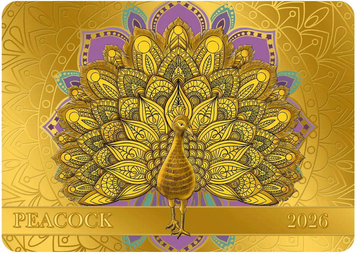 2026 Samoa Gold Bar Spirit Animals Collection Peacock Gold Proof-like Coin