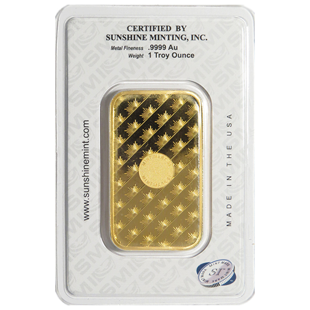 1 Troy oz Sunshine Mint Gold Bar .9999 Fine Sealed In Assay Mint Mark SI