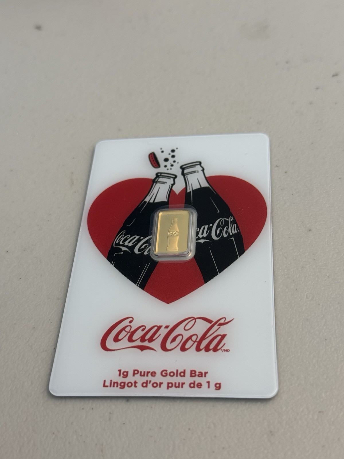 Pamp Suisse Coca-Cola Valentine’s Love 1g Gold Bar in Card With Sleeve
