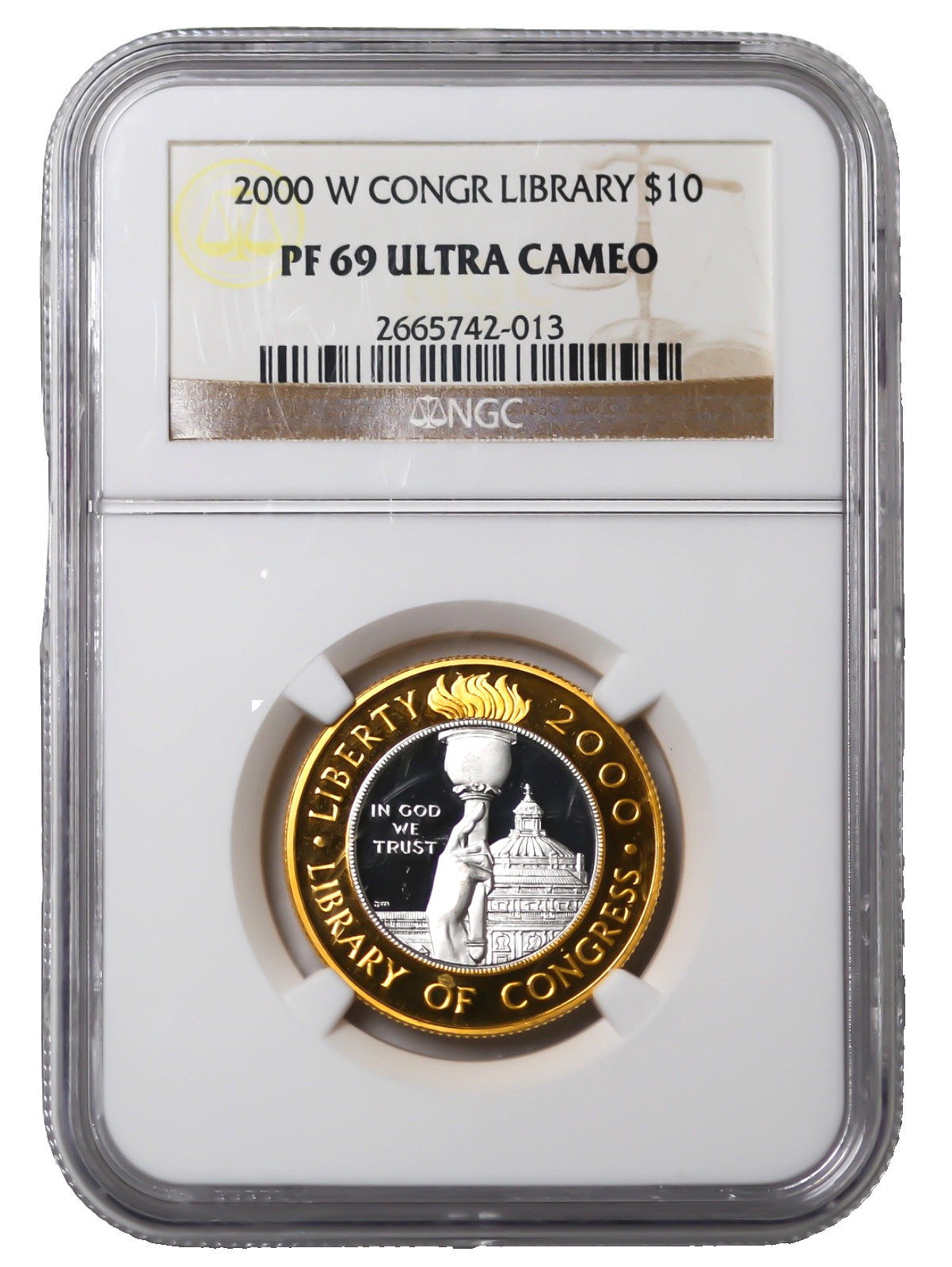 2000-W Library of Congress Commemorative $10 Bimetallic Gold Platinum PF 69 NGC