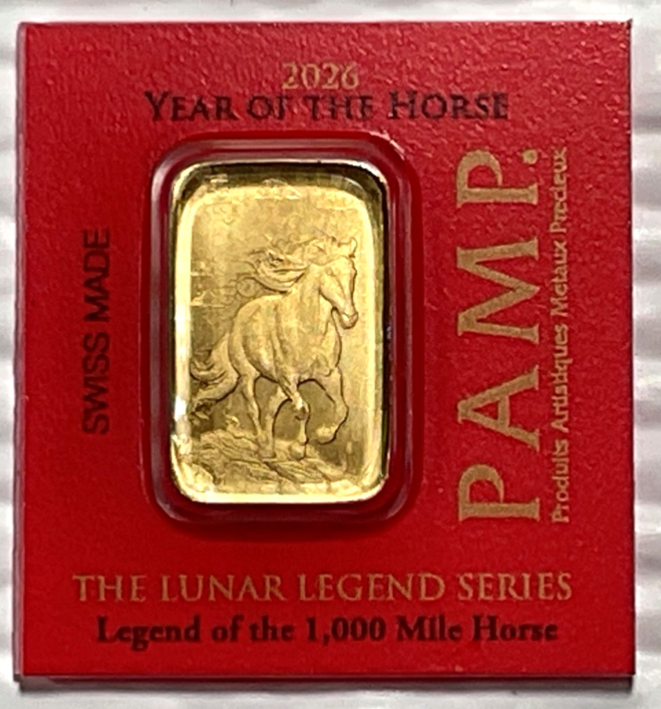 2026 1 Gram PAMP Suisse Lunar Legends 1,000 Mile Horse Multigram .9999 Gold Bar