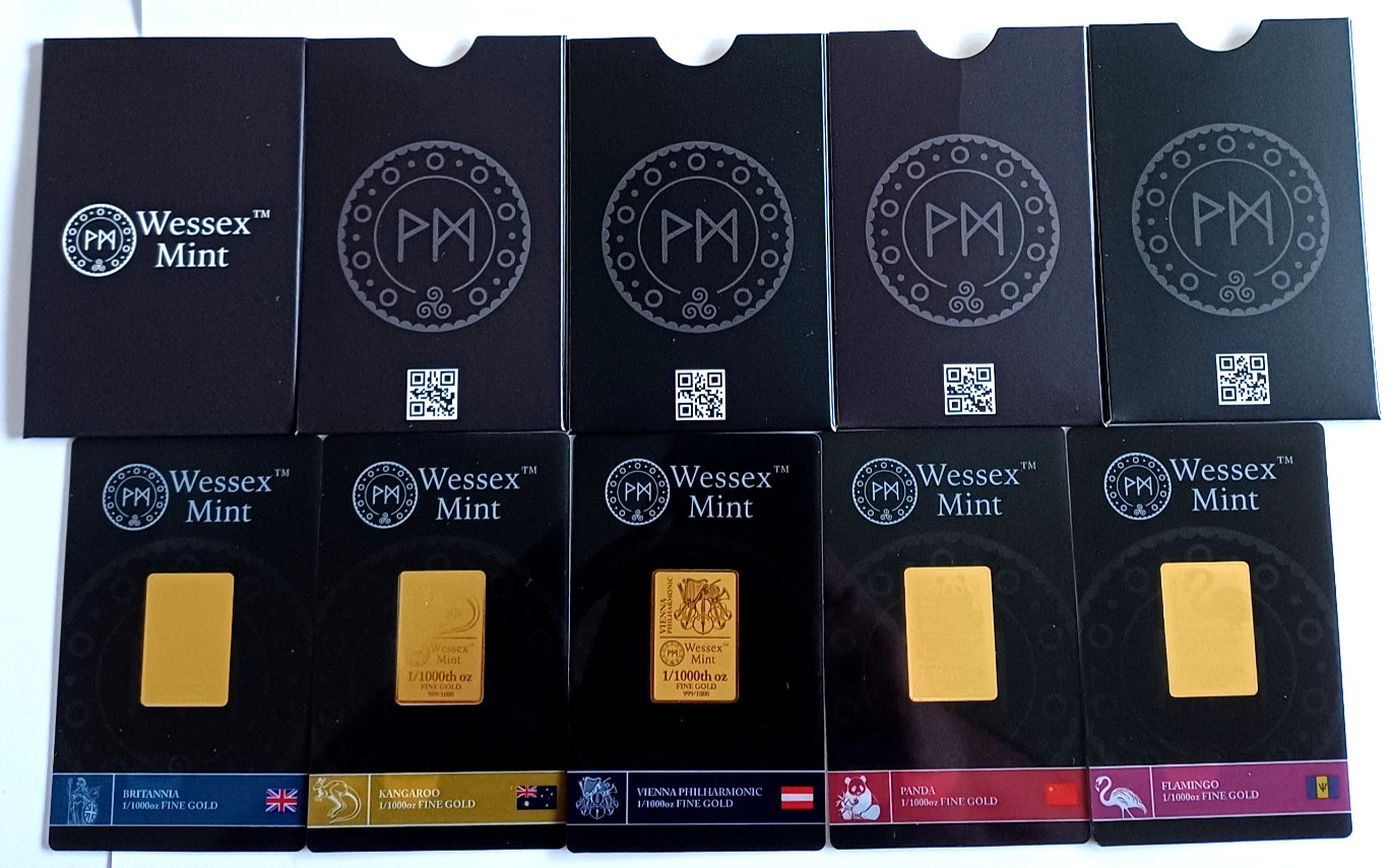 New 1/1000th oz x 5 Gold Bars Bundle 999.9 24ct by Wessex Mint