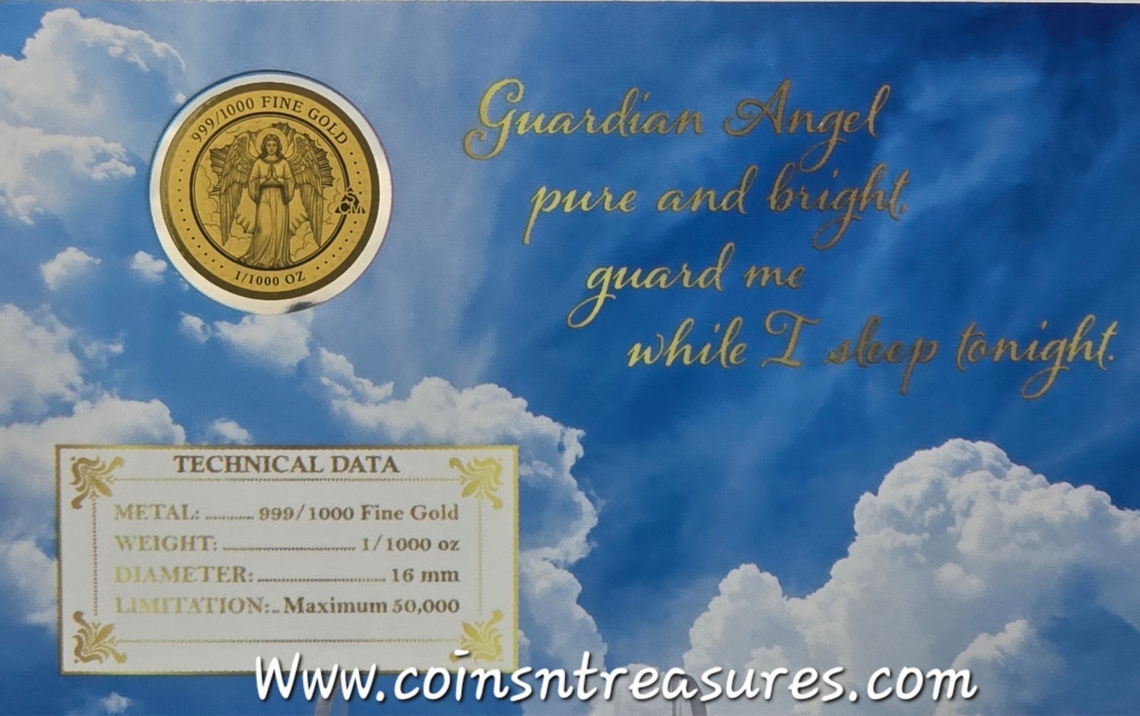 GUARDIAN ANGEL I 1/1000 Oz .999 Gold in Coin card 2023