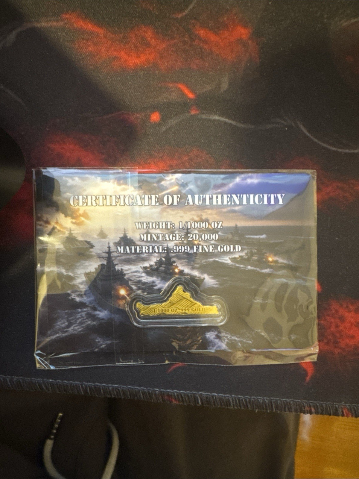 1/1000 oz Gold Us Battleship Art Bar .999 Fine Gold 20000 MintedBullion Bar.