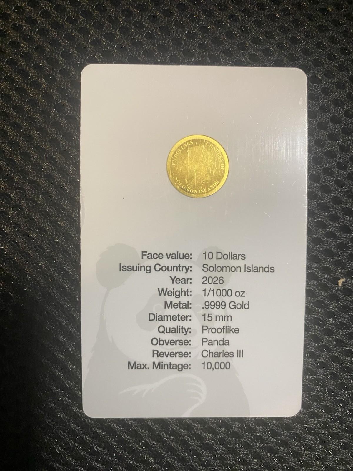 2025 $10 Solomon Islands 1/1000 oz .99999 Gold Coin Giant Panda 10,000 Mintage