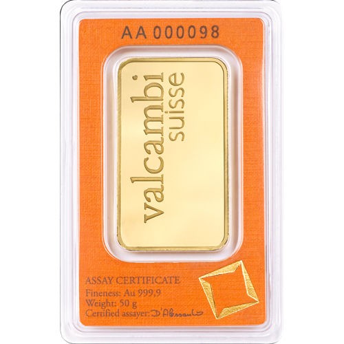 50 Gram Valcambi Gold Bar (New w/Assay)