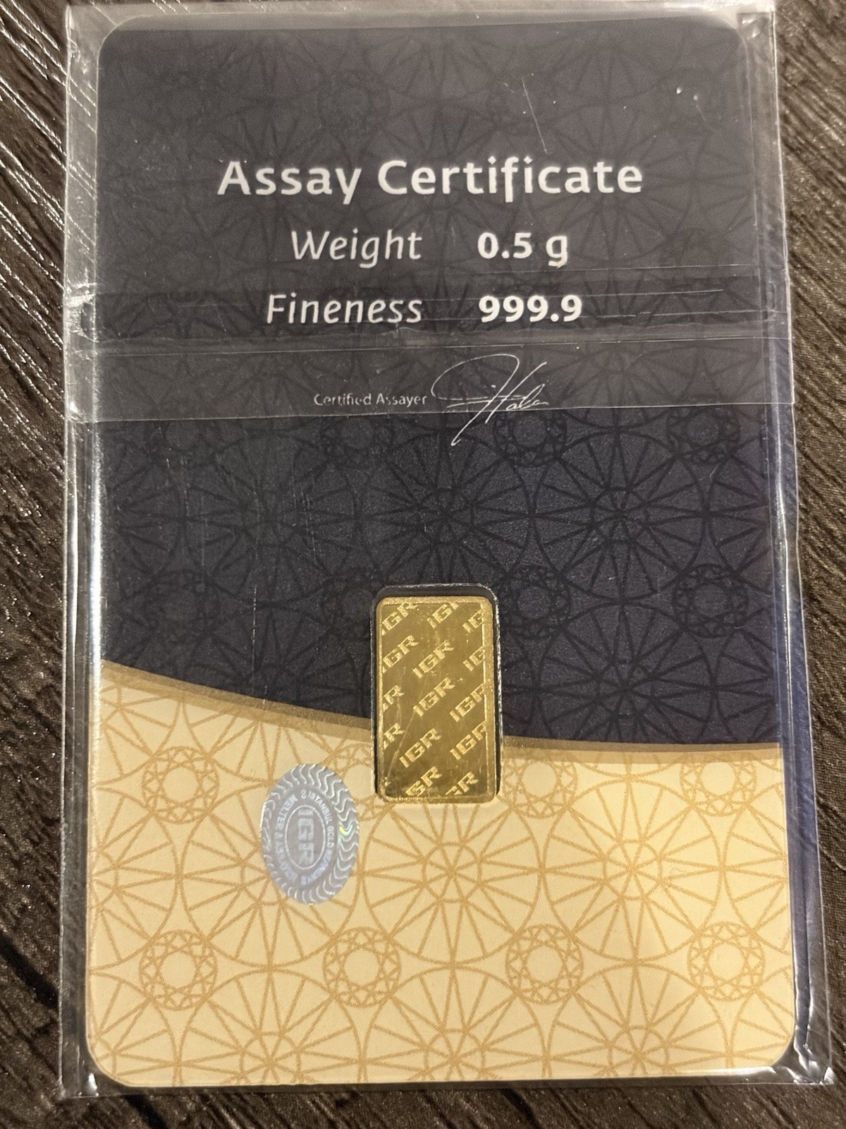 IGR 0.5g .9999 Fine Gold Bullion Bar in Assay Certificate Card