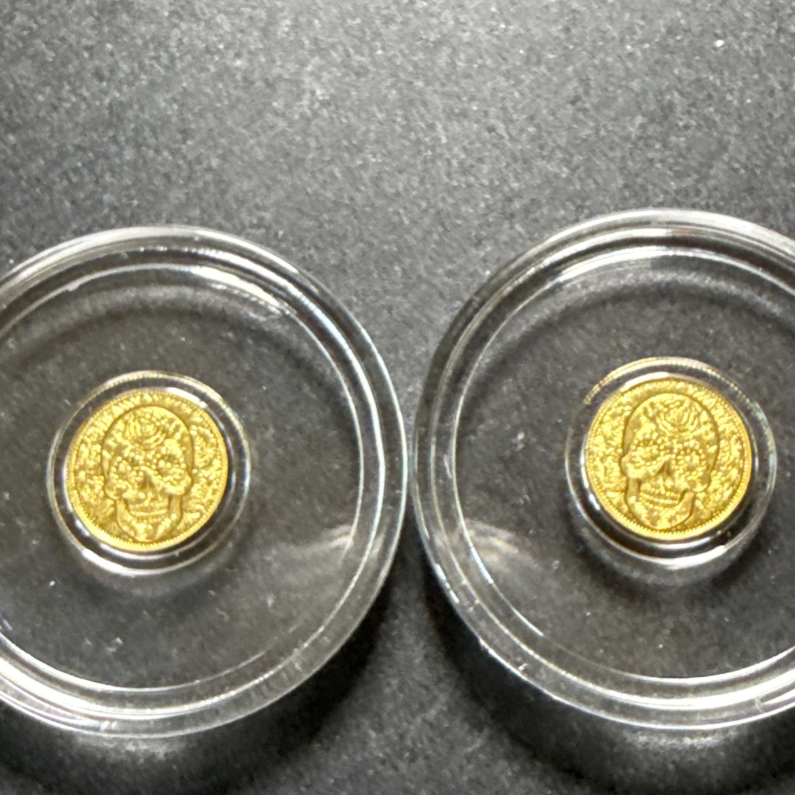 Lot Of 2- 1/200th oz .9999 Fine GOLD Skull Dia De Los Muertos FRACTIONAL GOLD