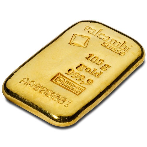 100 Gram Valcambi Cast Gold Bar (New w/ Assay)