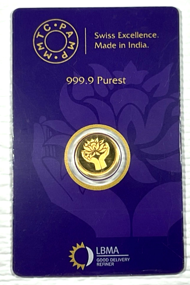 Pamp MMTC Lotus 1 Gram Gold Round – Large Card Assay
