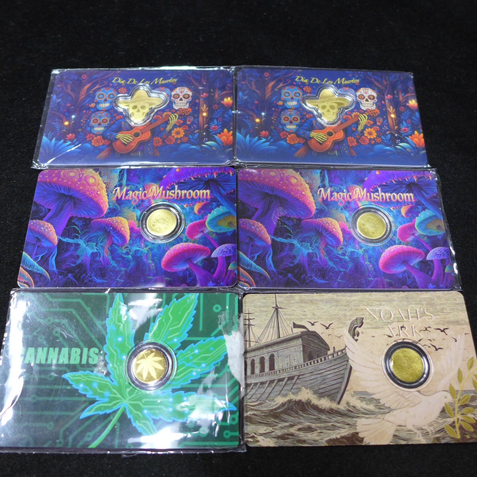Lot of 6 – 1/1000th oz Gold Rounds Mix ~ Noah’s Arc, Magic Mushrooms, Cannabis..