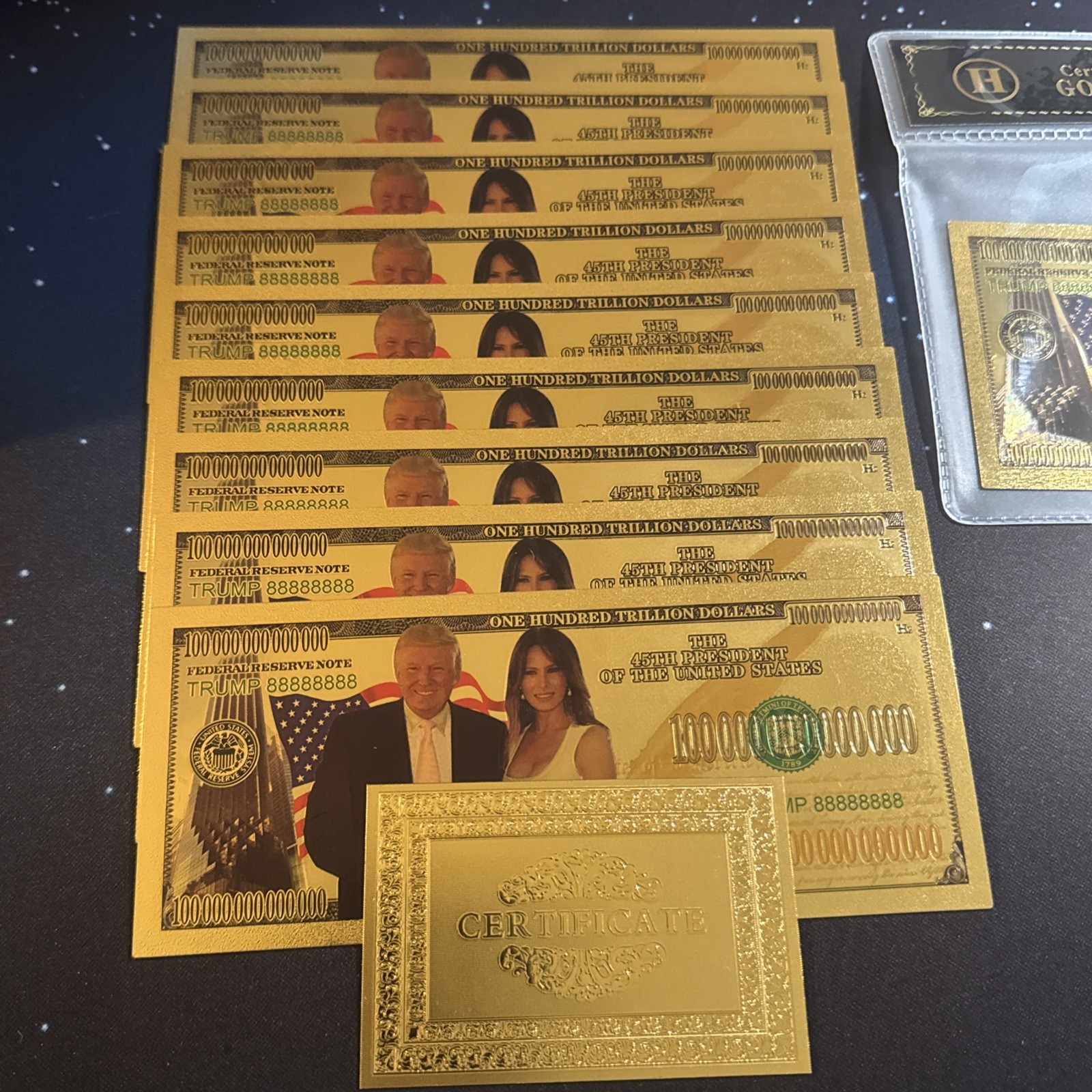 Donald & Melania Trump 24K Gold Banknote COA Laboratory Tested 99.9% 10pk