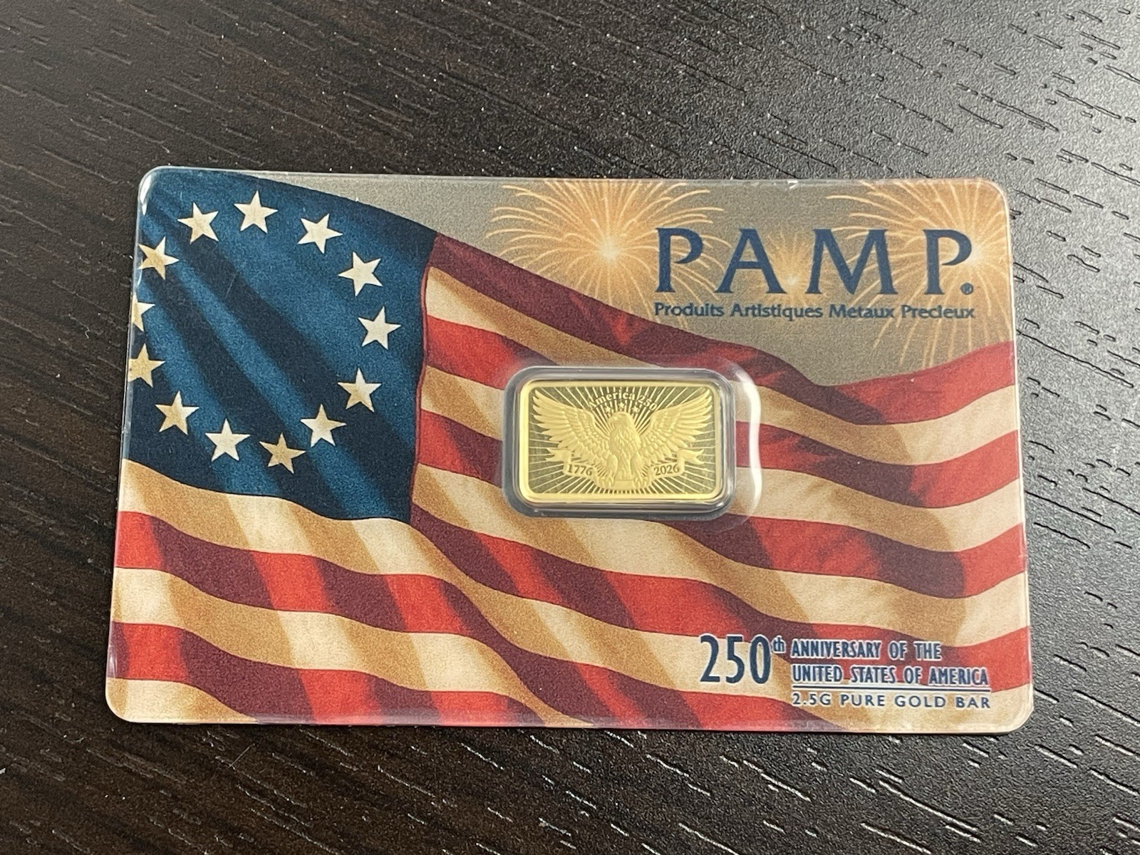 250th Anniversary of The United States of America 2.5 Gram Gold Bar In Assay