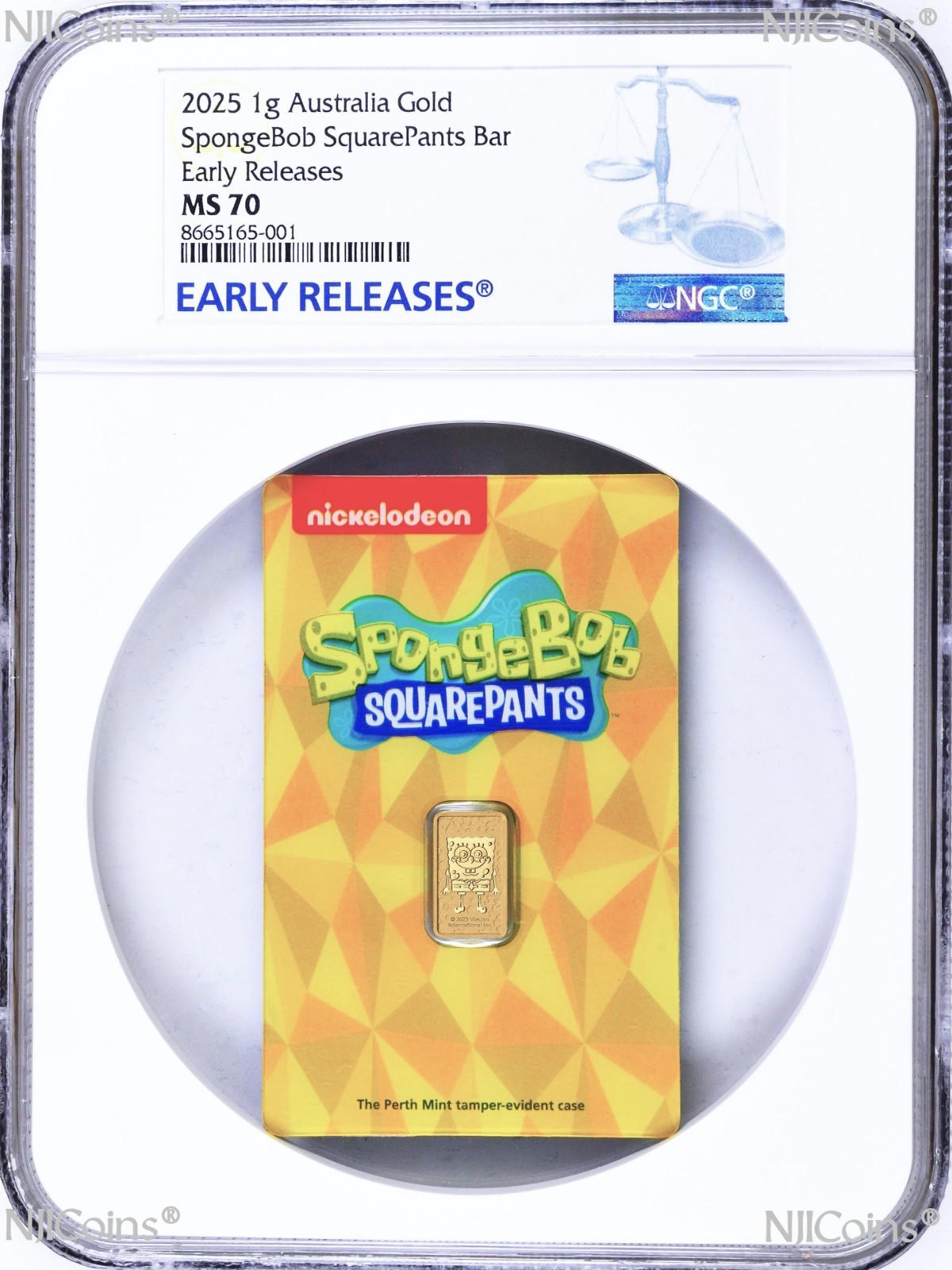 2025 SPONGEBOB SQUAREPANTS 1g .9999 Gold Perth Mint Minted Bar NGC MS 70 ER