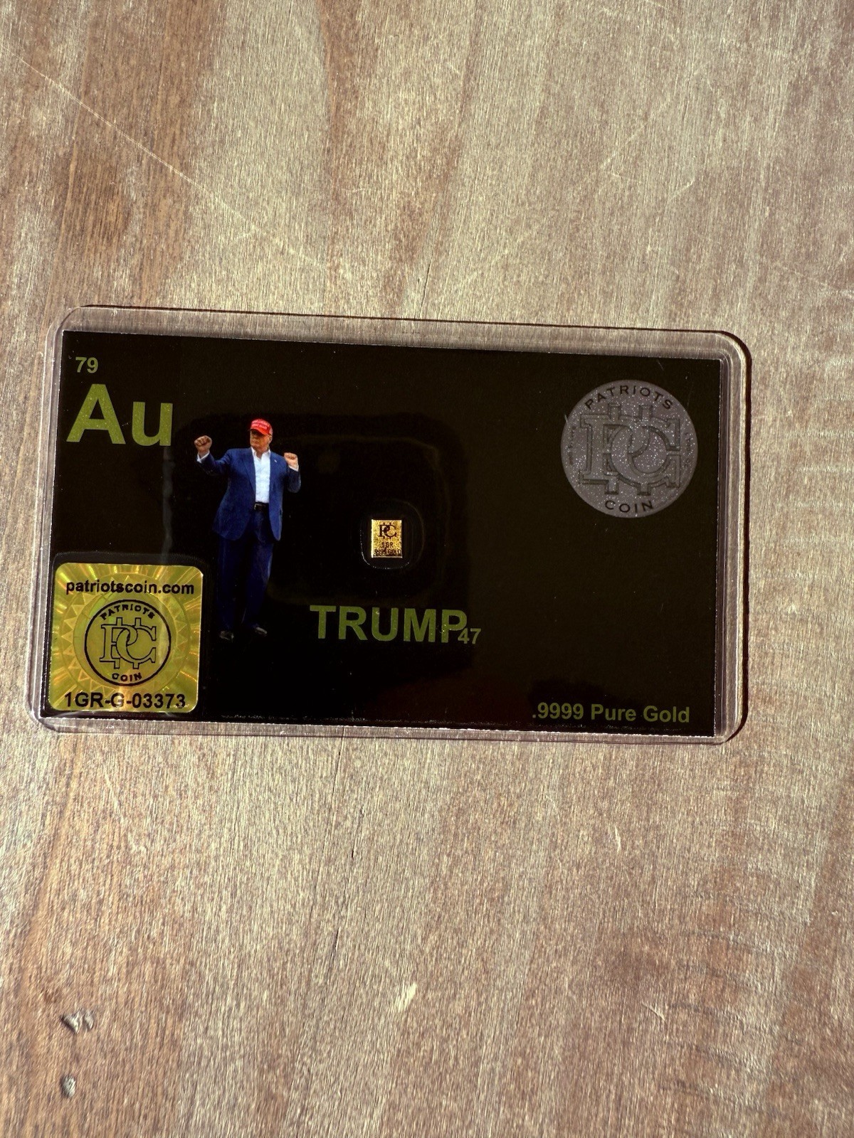 .999 Fine Gold Hand Poured Bar Embedded Trump 47 Au Display Patriots Coin 1Grain
