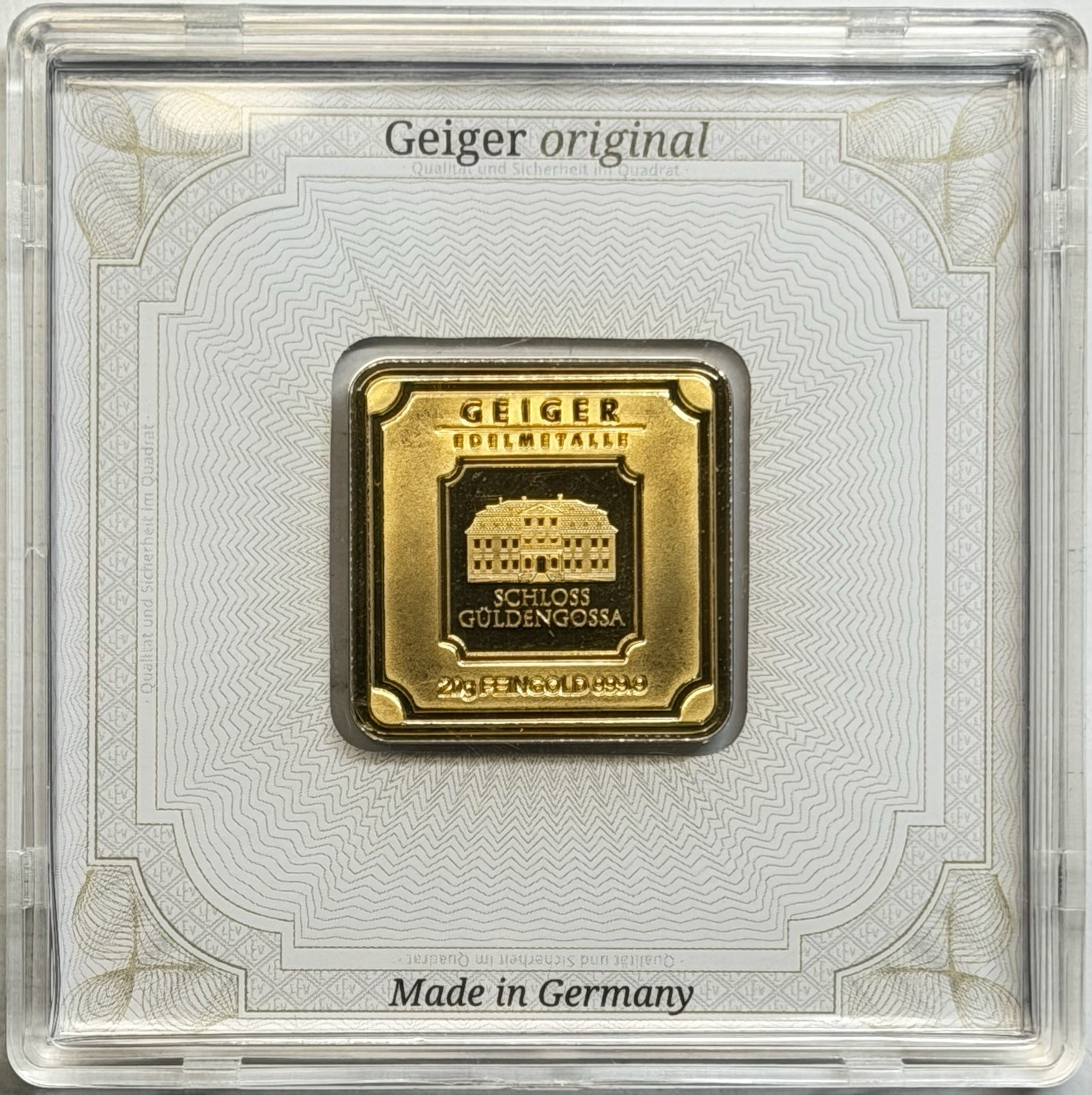 Geiger Edelmetalle 20 Gram Gold Bar .9999 in Assay