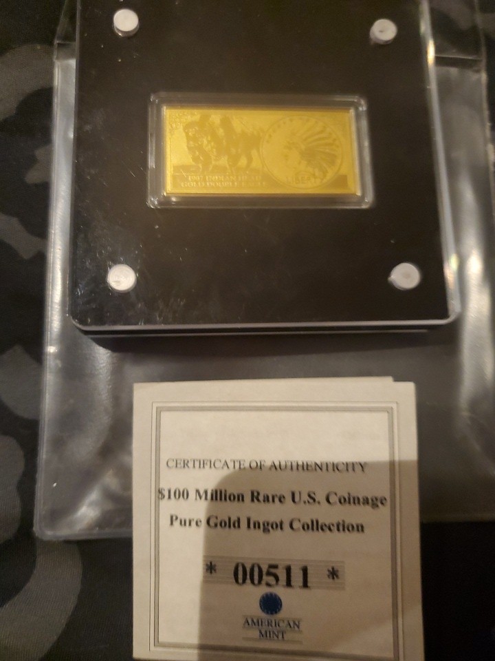 American Mint 2022 Indian Head Double Eagle Gold Bar 1/200th oz .999 Fine