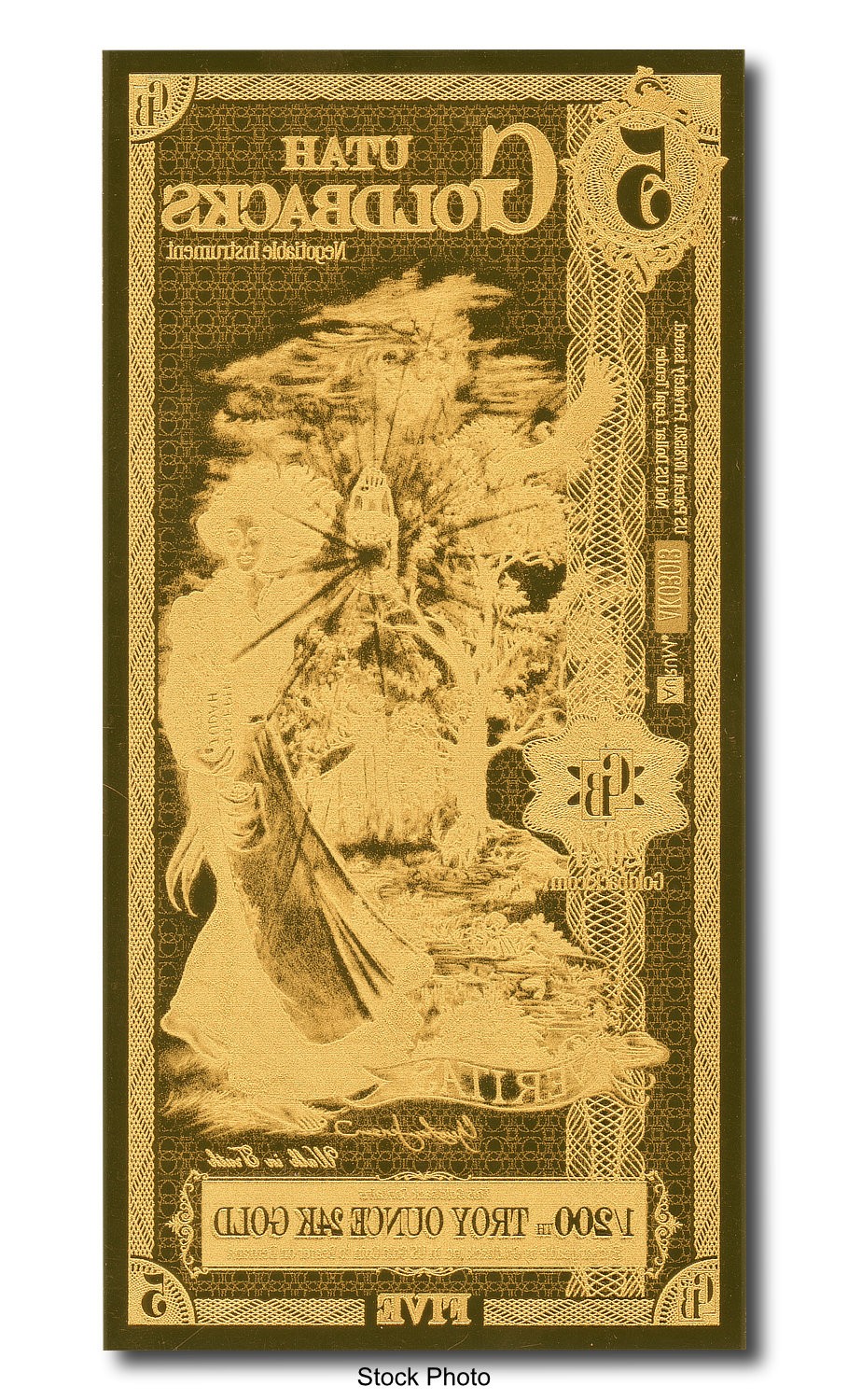 2024 Aurum 5 GB Utah 1/200oz 24K Gold Foil Note Ltd. Edition Five Goldbacks