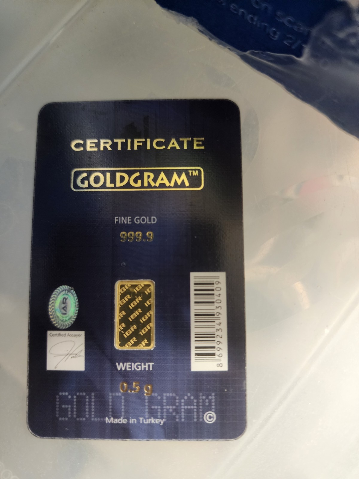 IGR Gold .5g Half Gram Bar 999.9 Fine Sealed in Certified Assay Card