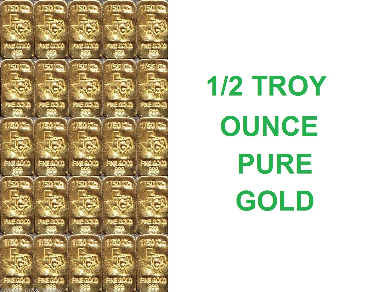 GOLD . 5 TROY OZ 24K PURE SOLID TGR TEXAS BULLION BARS 999.9 INGOT 1/50th LOT