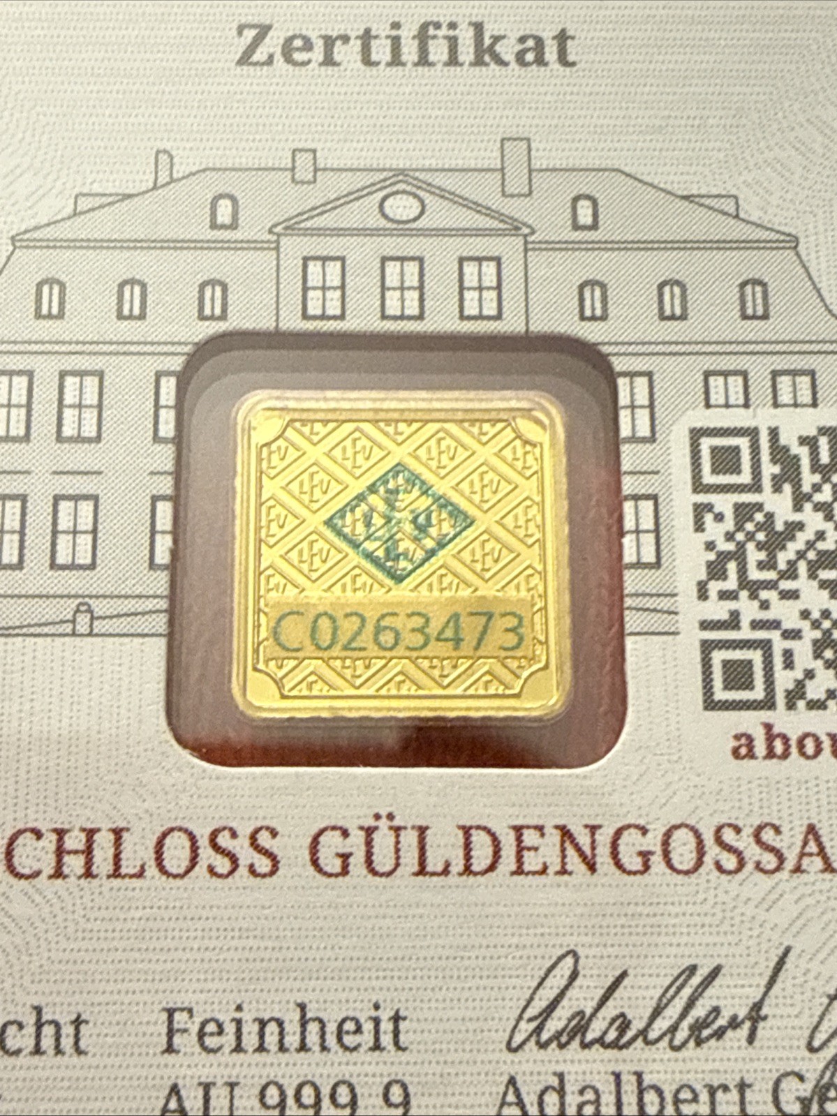 1 Gram Geiger 24K Gold 999.9 Bullion Certified in Assay Square Bar