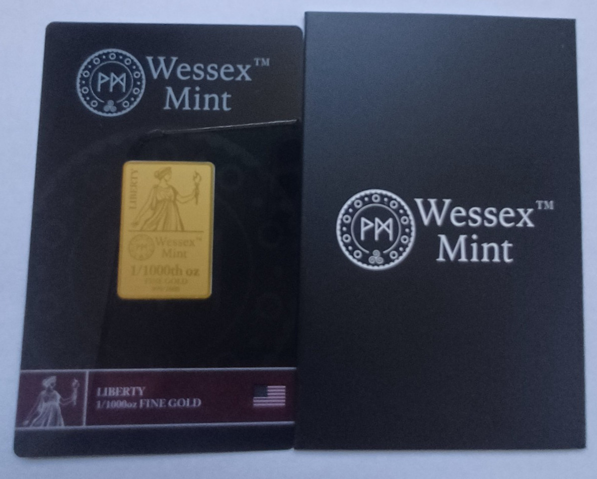 1/1000th oz Liberty 999.9 24ct Gold Bar by Wessex Mint