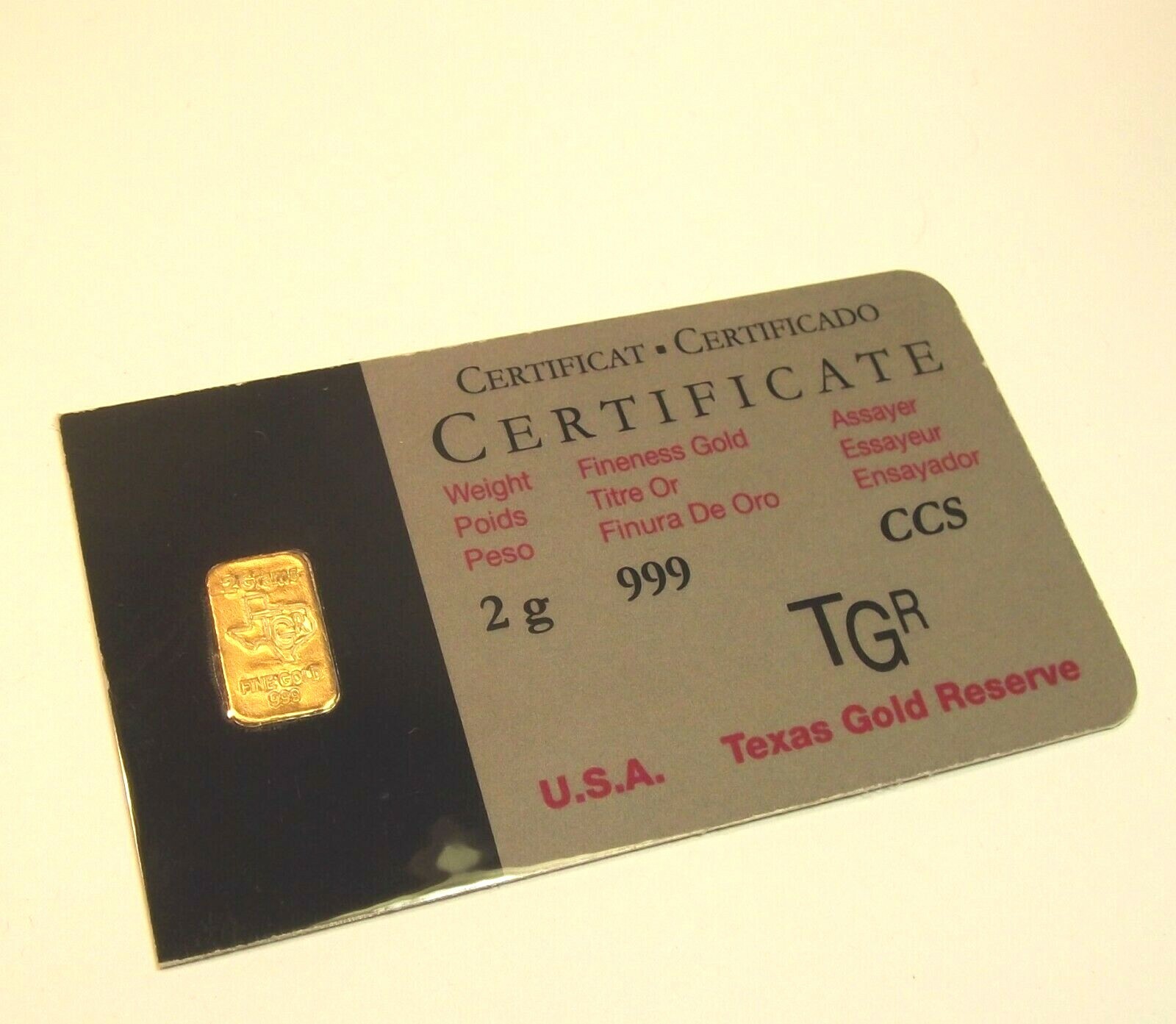 2 GRAM GOLD OR ORO BAR LINGOT BARRA 24K TGR BULLION 999.9 FINE N. AMERICAN ASSAY