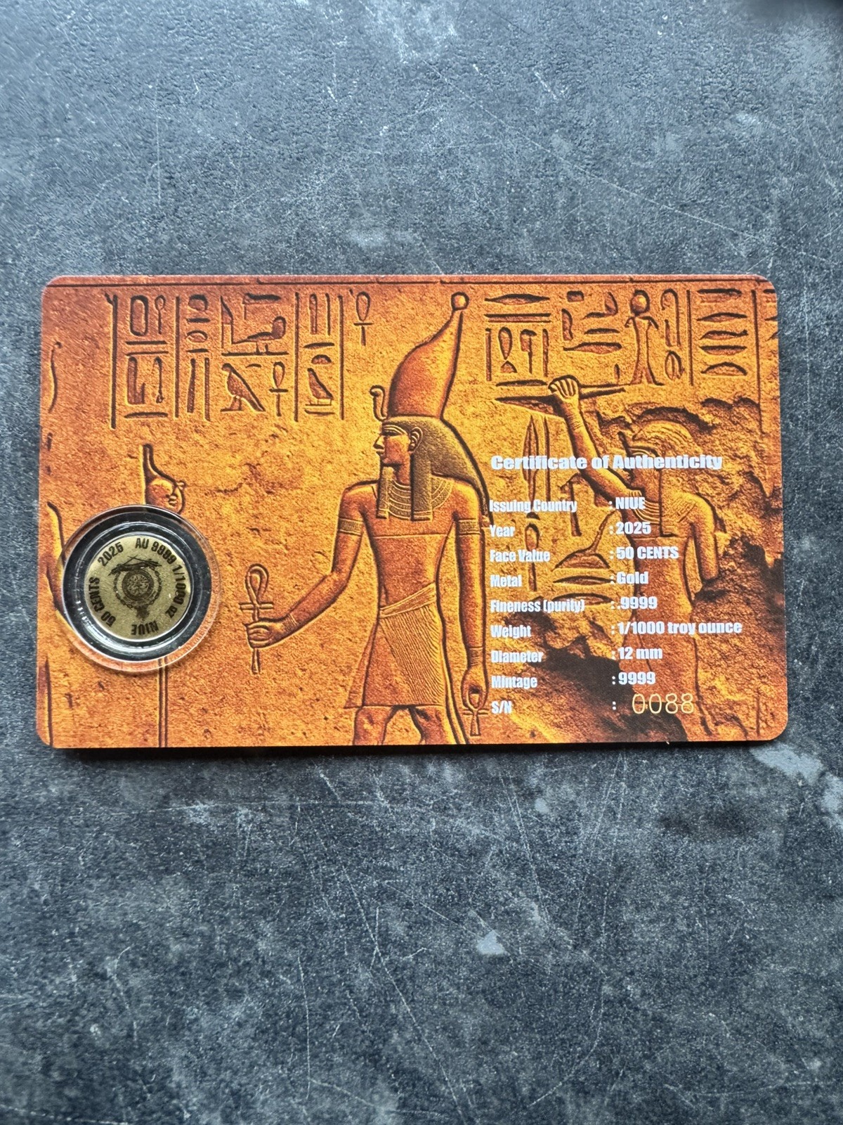 2025 Niue Pyramid of Giza 1/1000 oz .9999 Gold Coin in Card bullion.