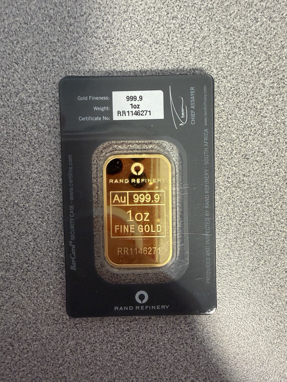 1 oz Gold Bar Rand Refinery – Loxodonta (In Assay) .9999 Gold #A739