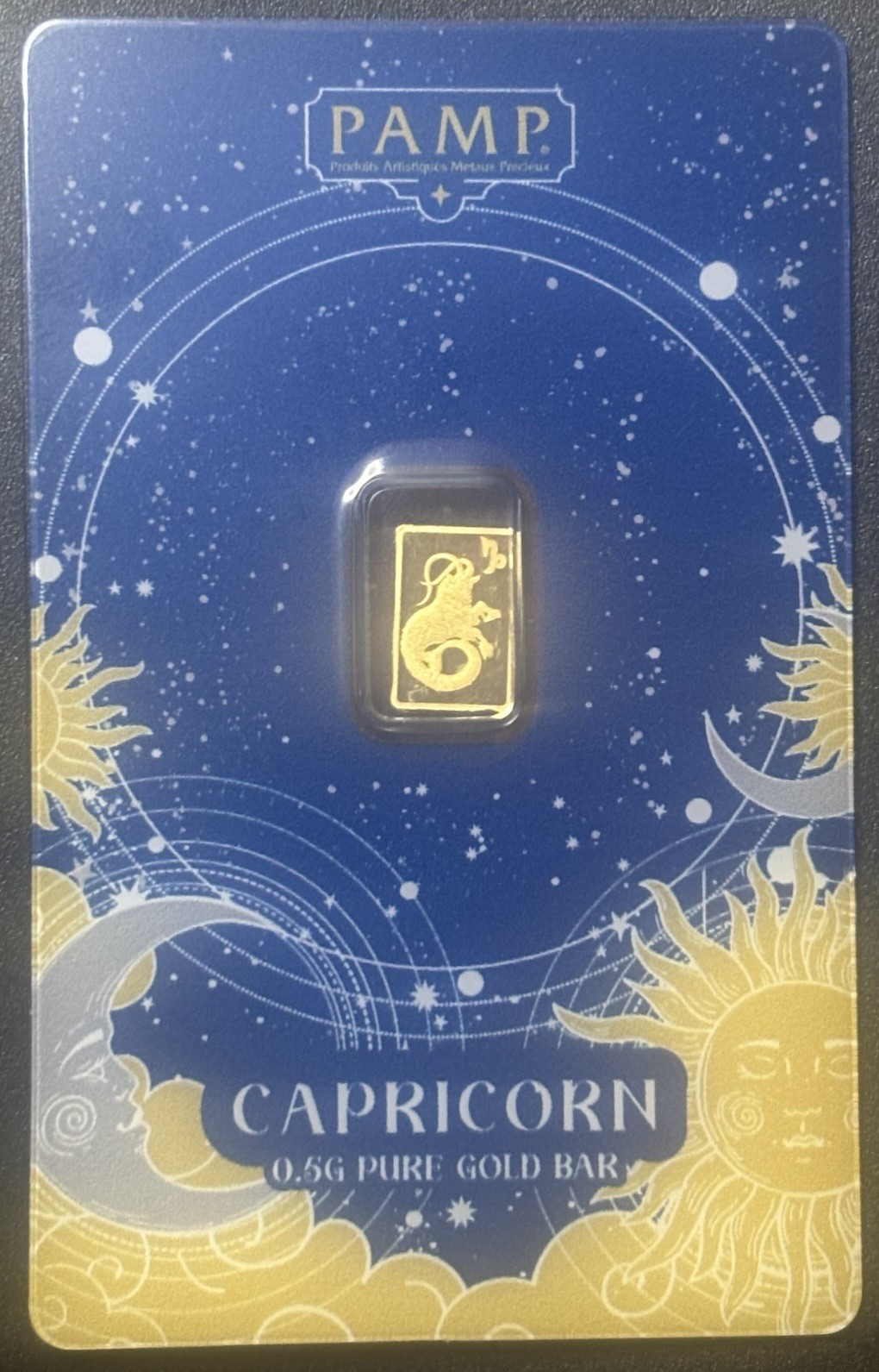 Pamp Suisse Zodiacs 0.5g Gold Bar in Assay Card – Capricorn