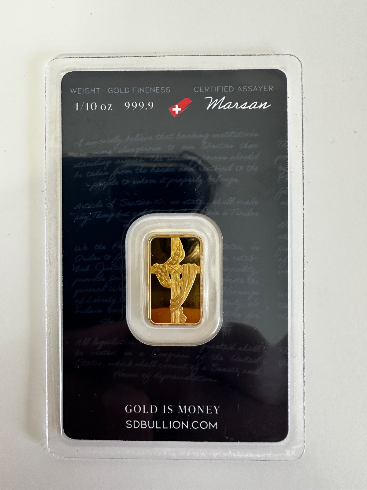 Argor-Hereaus SD Bullion Cross & Flag 1/10oz 3.1g Gold Bar 999.9 Collector Item