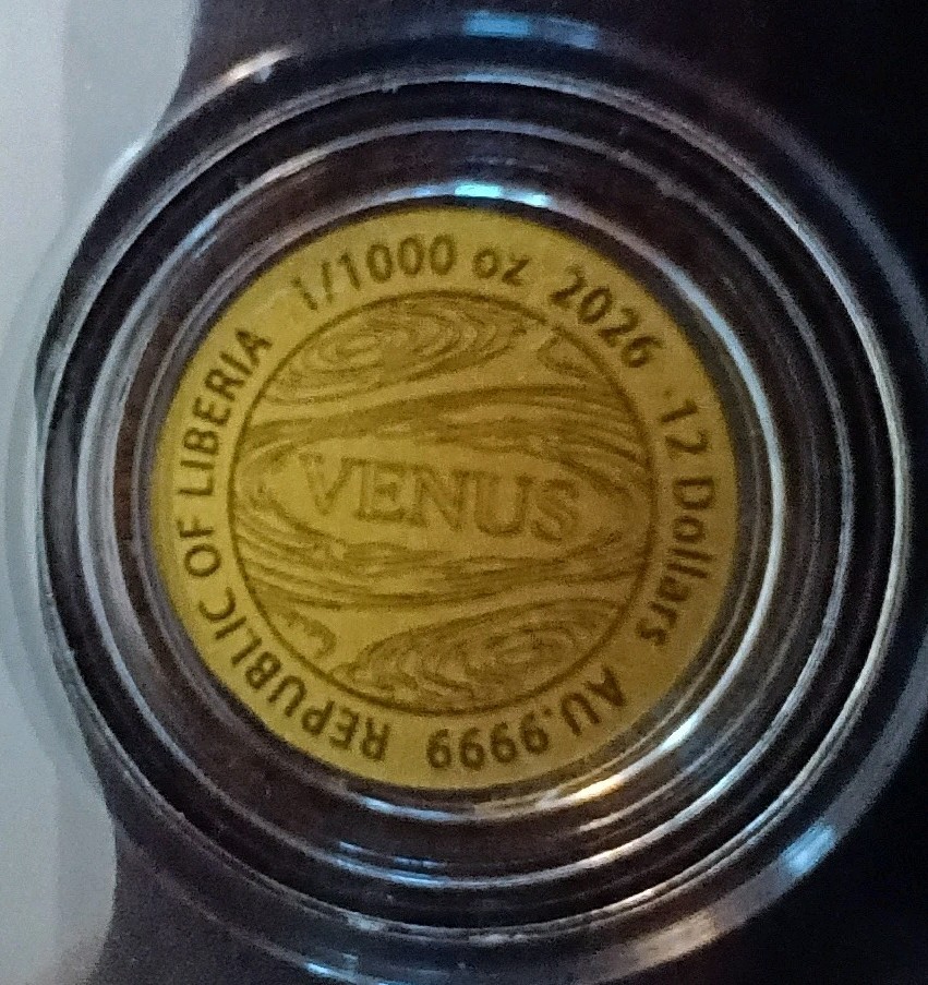 1/1000 oz Gold Proof Venus (Planet) Coin in Assay Card
