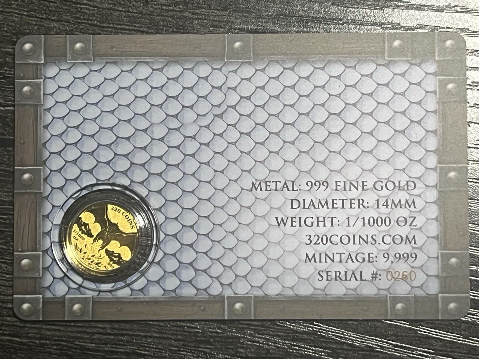Ice Dragon 1/1000 oz Gold Round in Card 320 Coins