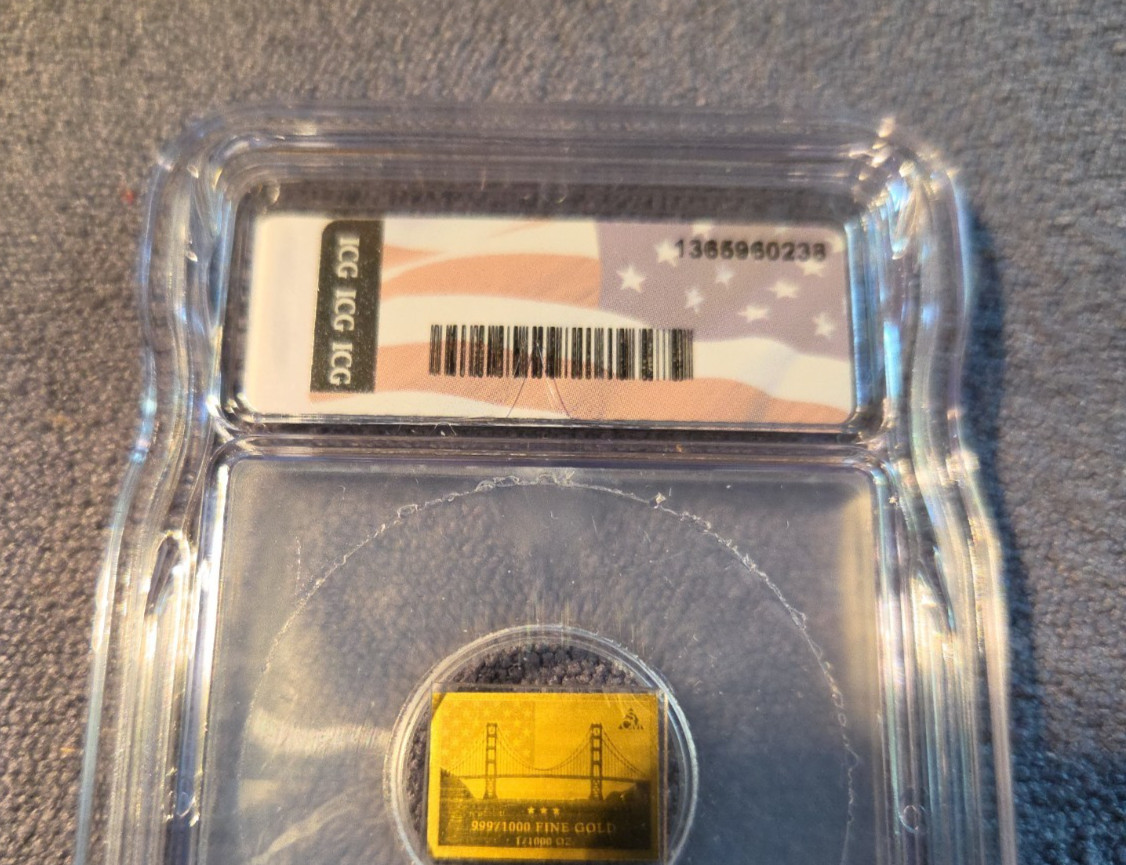 ICG Golden Gate Bridge SCM 1/1000 oz .999 Gold Round ICG MS 70
