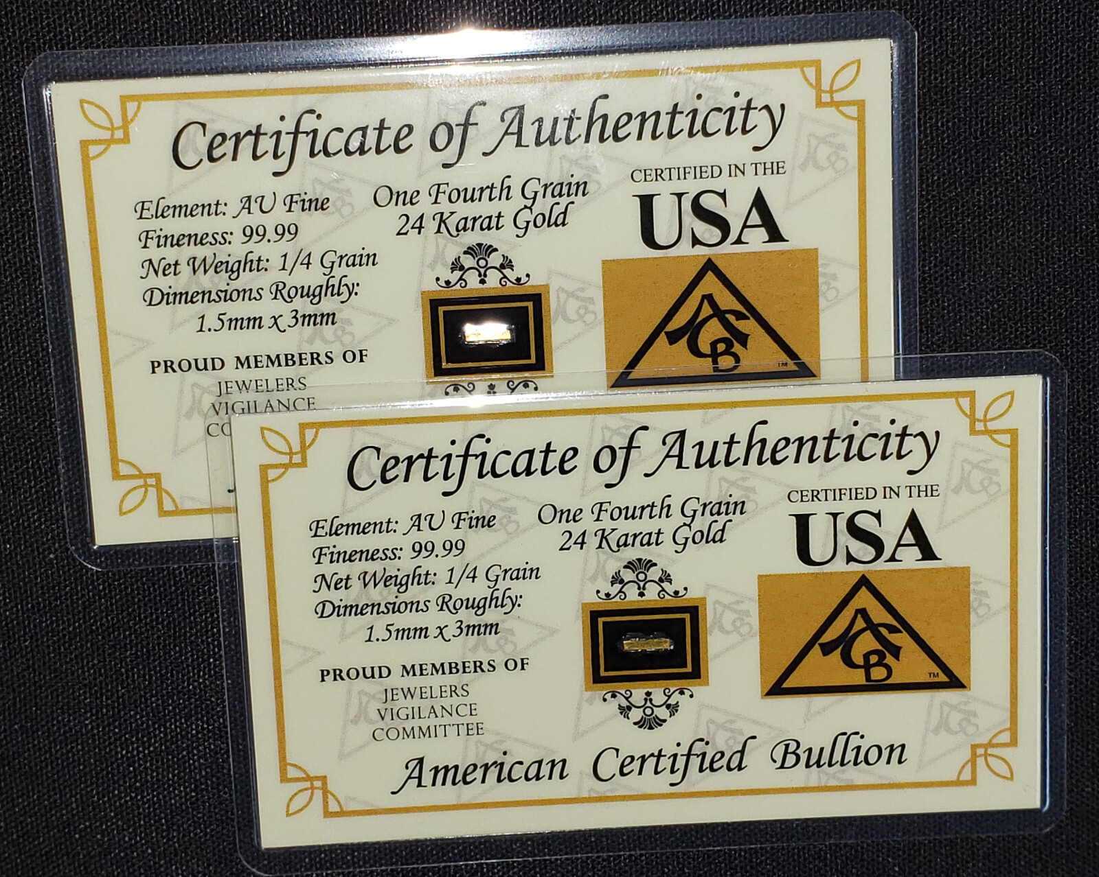 GOLD x20 ACB 1/4GRAIN 24K SOLID BULLION BAR 9999 FINE CERT/AUTHENTICITY;$ G