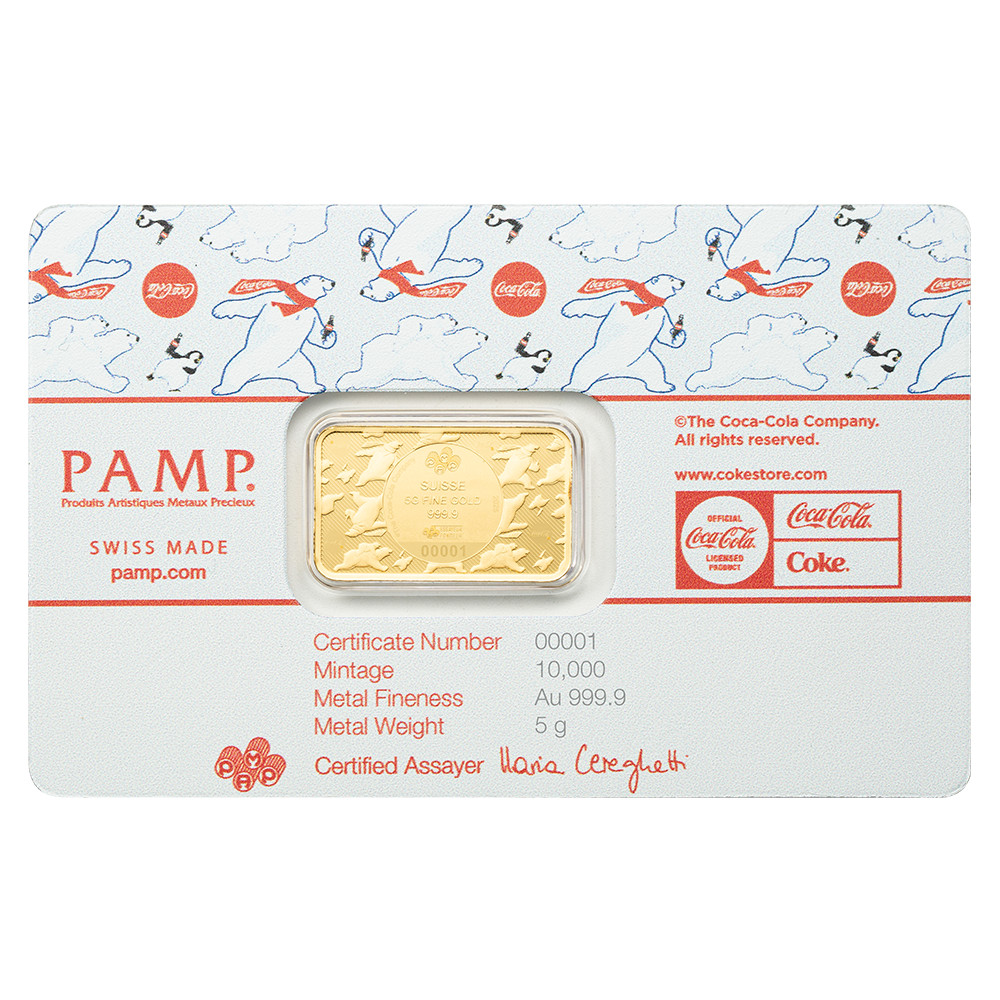 2026 Pamp Coca Cola Polar Bear & Friends 5 Gram Gold Bar – In Assay w/Sleeve