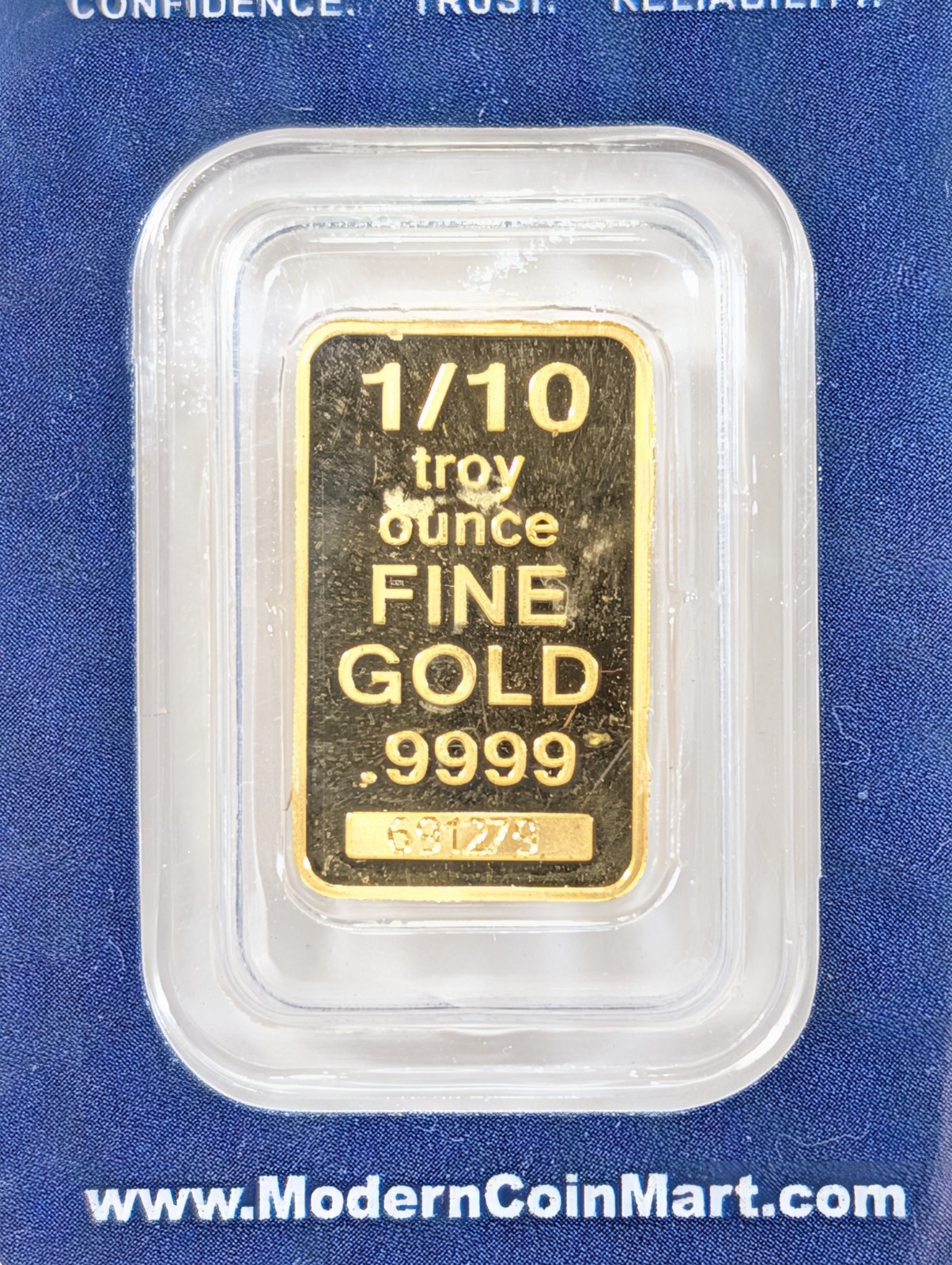 1/10th Ounce MCM Modern Coin Mart Sunshine Minting .9999 Fine Gold Bar In Assay