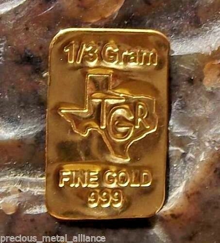 (4X) GOLD 1/3 GRAM G 24K PURE TGR PREMIUM BULLION BAR 999.9 CERTIFIED INGOT LOT*