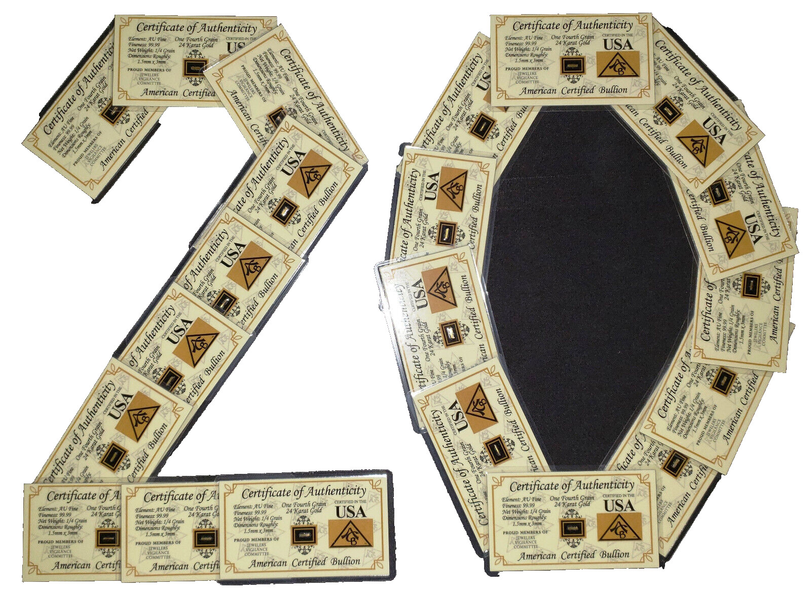GOLD x20 ACB 1/4GRAIN 24K SOLID BULLION BAR 9999 FINE CERT/AUTHENTICITY.$