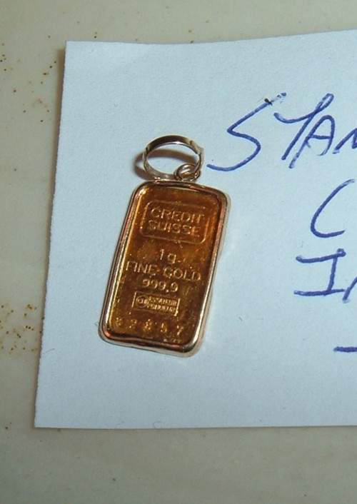24K GOLD Credit Suisse 999.9 FINE INGOT 1G BAR 14K PENDANT BEZEL FOR CHAIN 1.2g