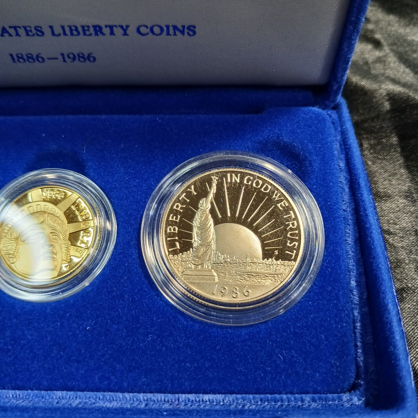 1886-1986 U.S. Liberty 3-Coin Proof Set $5 Gold $1 Silver Half Dollar Box w/COA