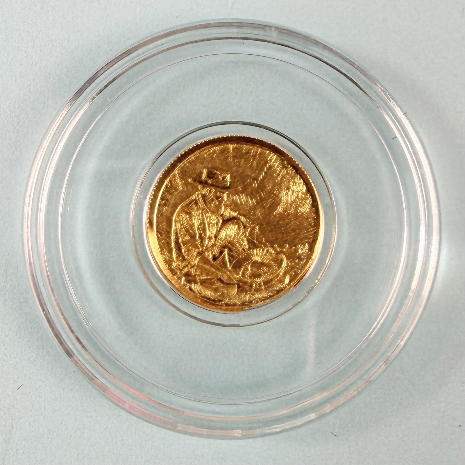 1/100 oz .9999 Fine Gold Round Monarch Gold Prospector in Capsule